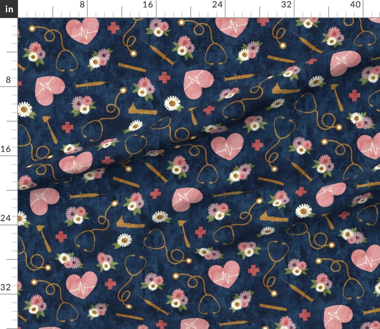 Various Fabrics by the Yard or Fat Quarter Scale Floral Nurse Nursing Blue Little Arrow Themed Custom Printed Fabric by Spoonflower